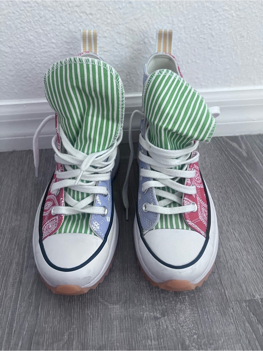 Converse High-Top Sneakers in Cream with Red & Lavender Trim